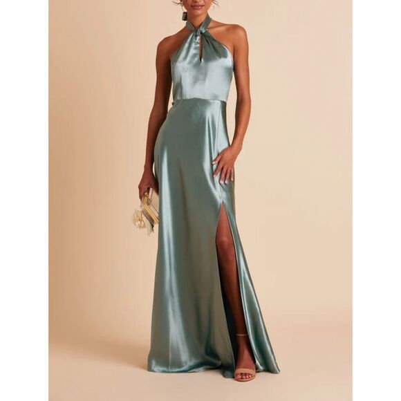 Birdy Grey Dresses & Skirts - Birdy Grey Monica Halter Shiny Satin Sea Glass Dress